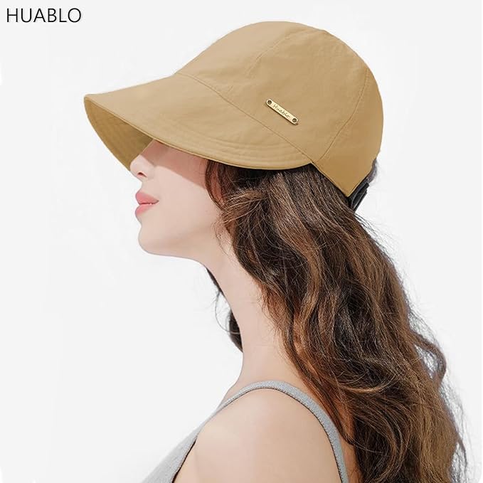 huablo]UPF 50+Womens Sun Hat UV Protection Hiking Fishing Hats Wide Brim Hat Adjustable Ponytail Packable Sun Cap