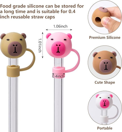 8 silicone straw lids and mug covers for Stanley Cup 30-40 oz. with handle straw cups, 10mm straw lids, dust-proof reusable straw cup lid accessories (4 colors, bear pattern design)