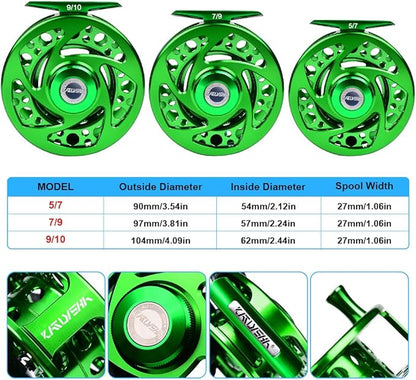 Fly Fishing Reel Fly Reels - Large Arbor CNC-Machined Aluminum Alloy Body Light Weight 5/7, 7/9, 9/10 wt (Black, Green, Silver/Blue, Gray-Green, Silver-Blue,Gunmetal,Ice Blue,Sapphire Blue)