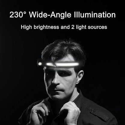 EGUKU Headlamp Rechargeable, Rechargeable LED Headlamps 1200Lumens 2 COB 230°Wide Beam Headlight with Motion Sensor Bright 5 Modes Lightweight Waterproof Head Lamp for Outdoor Running, Camping Hiking