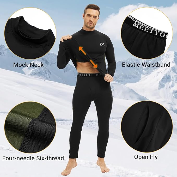 Thermal Underwear for Men, Winter Gear Long Johns Base Layer Top and Bottom Set for Skiing Running