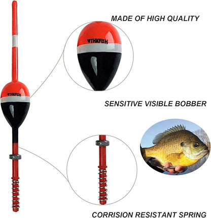 THKFISH Fishing Floats and Bobbers Balsa Wood Floats Spring Bobbers with Oval Slip Bobbers for Crappie Panfish Walleyes Fixed Bobber (1"X0.7"X6") (1.25"X0.75"X6") (2"X1.14"X5.86") 5pcs
