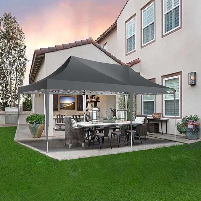 COBIZI 10x20 Pop Up Canopy Tent with Sidewalls,Party Tent Outdoor Gazebos, Waterproof & UV50+,3 Adjustable Heights,Higher Frame Design - Extra Tall for Parties Backyard,Weddings,Markets,Gray