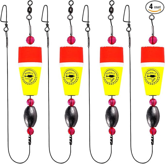 Fishing Floats Rigs Popping Corks for Saltwater Rattle Weighted Bobbers Fishing Tackle (4pcs, 2/3/4/5 in, Green/Yellow/Orange)