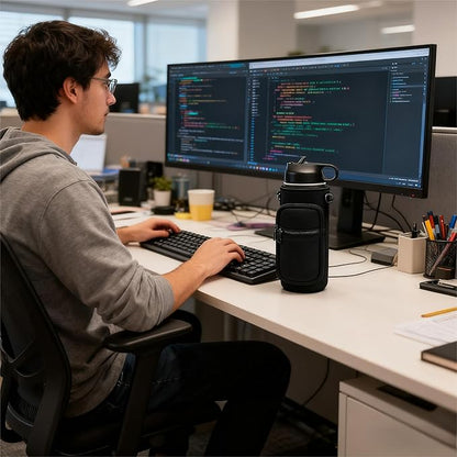 Insulated Water Bottle Holder Sling Bag with Phone Pocket, Adjustable Crossbody Strap for Walking, Hiking, Camping, Fishing