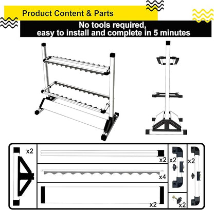 Fishing Rod Holders,Fishing Pole Holders,Fishing Rod Rack,24 Slots to Hold Rods & Reel Combo,Lightweight Aluminum Vertical Fish Pole Garage Storage Ground Display Stand (Black)
