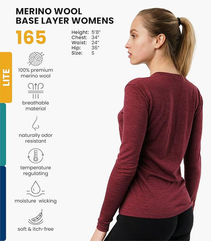 Merino.tech Merino Wool Base Layer Women - 100% Merino Wool Heavyweight, Midweight, Lite Long Sleeve Thermal Shirt and Socks
