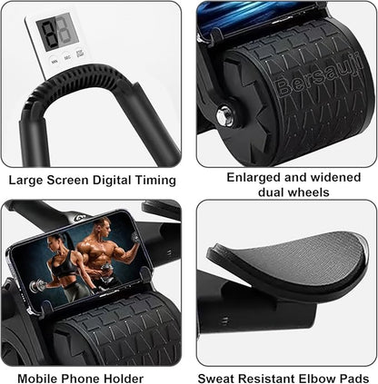2025 New Ab Roller Wheel with Knee Mat &Timer, Automatic Rebound Abdominal Wheel, Ab Abdominal Exercise Roller with Elbow Support, Abs Workout Equipment Ab Exercise Roller for Women Men
