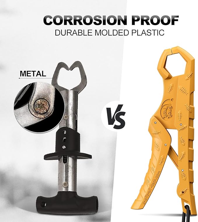 SNAIL TRAIL 7.5''/9'' Floating Fish Gripper, Fishing Grabber, Catfish Mouth Pliers, Caught Bass Holder, Digital Scale Hook Clamp, Saltwater Lip Grip Tool with Lanyard, Gifts for Men