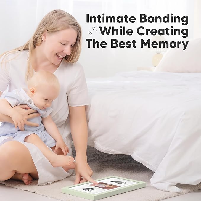 Inkless Baby Hand and Footprint Kit Boy, Girl - No Mess Ink Pad for Handprint, Clean Touch Dog Paw Print Kit, Personalized Baby Shower Gifts, Nursery Newborn Keepsake Frame (Sage)