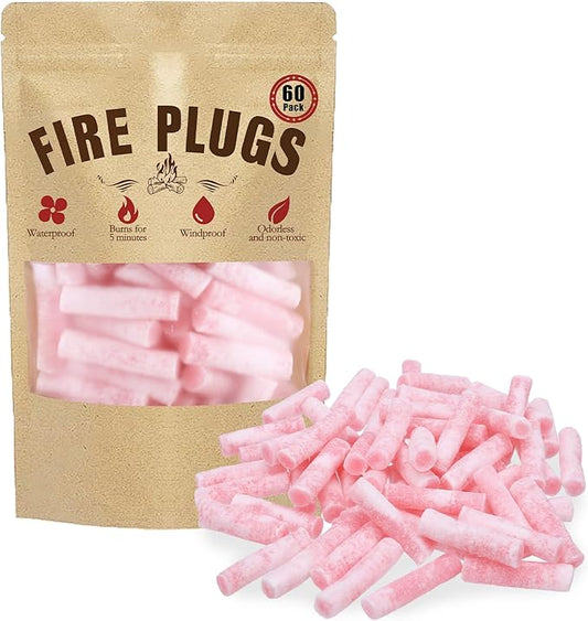Waterproof Fire Starters with 5+ Minute Burn for Emergencies, Survival, Campfires, Fire Pits, Grills - 60 Pack Non-Toxic