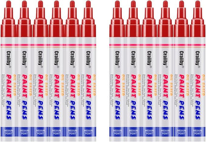 Red Paint Markers, 12 Pack Oil-Based Waterproof Quick Dry Permanent Paint Pen Set for Rocks Painting, Wood, Fabric, Plastic, Canvas, Glass, Mugs, Metal, Tire, Stone, DIY Craft