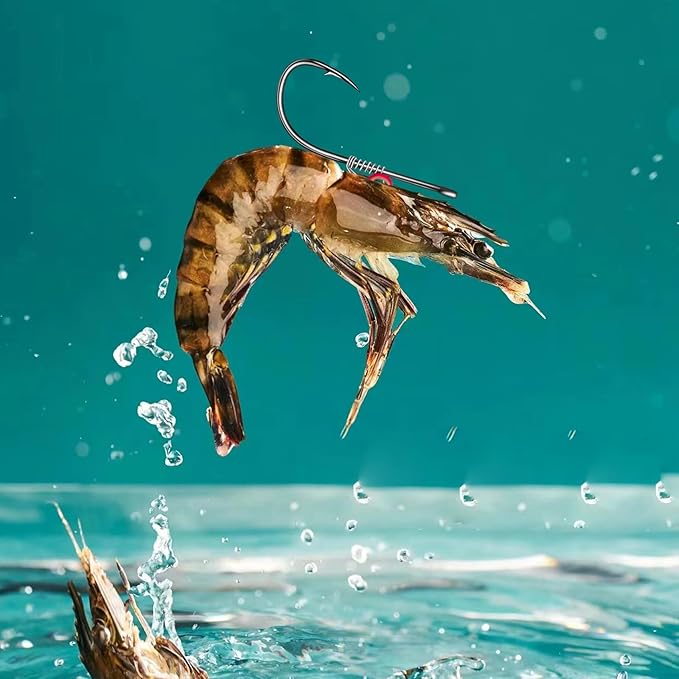 Live Shrimp Hook Set,Carbon Steel Barbed Fishing Hooks Freshwater Saltwater,Shrimp Lure,Bass Carp Catfish Bait