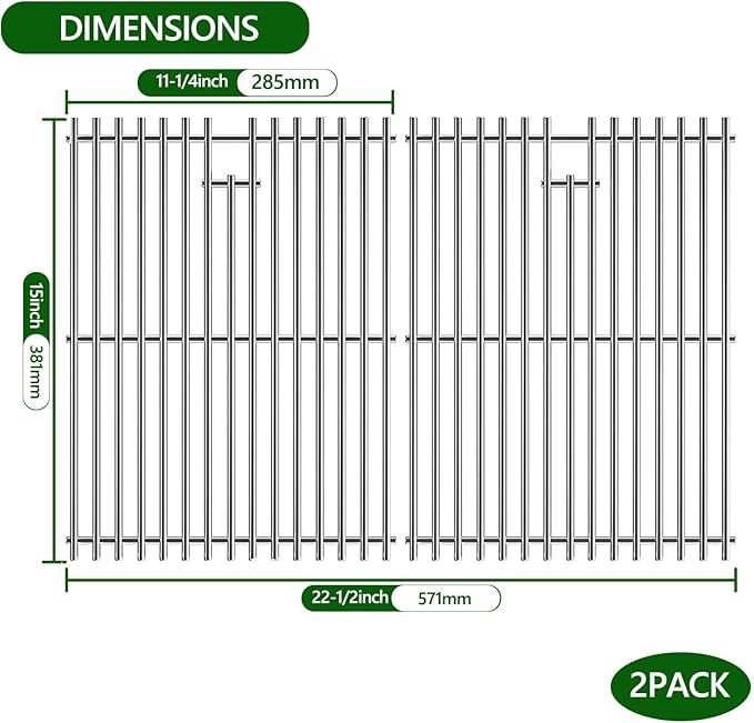 15 inch Cooking Grid Grate for Weber Spirit 200 210 with Side Control, Spirit 500, Genesis Silver A, Grill Replacement Parts for Kenmore, Weber 7521 7522 7523 65904 65905, Stainless Steel Grill Grate