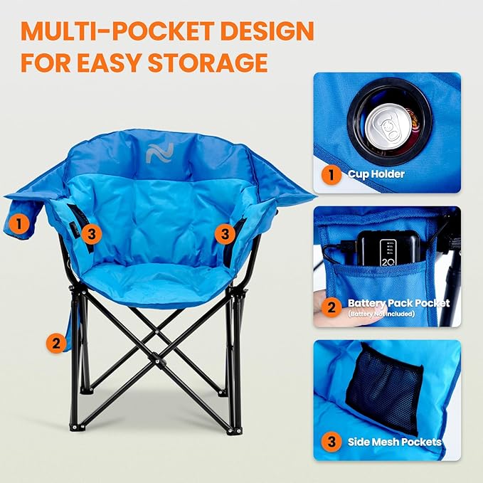 NAIZEA Heated Camping Chairs, Outdoor Heated Camp Chair w/3 Heating Mode, Oversized Heated Chair for Adults, Heavy Duty Folding Camping Chairs for Camping,Fishing,Sports Events,NOT Included Battery