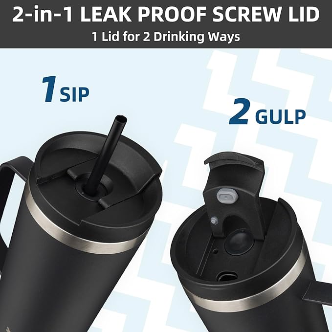 BJPKPK Insulated Tumbler with Handle, 30oz Insulated Tumblers with Lid and Straw, Stainless Steel Metal Water Bottles, Coffee Travel Mugs, Cups, Black