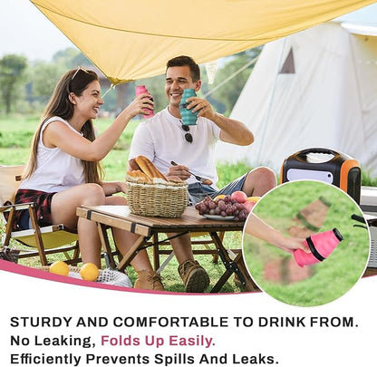 Collapsible Water Bottles with Anti-Collapse Ring,600ml Foldable Water Bottle BPA Free Reusable Lightweight LeakProof Silicone for Travel Hiking Camping Gym Sports，Collapses to 1.5” Pink