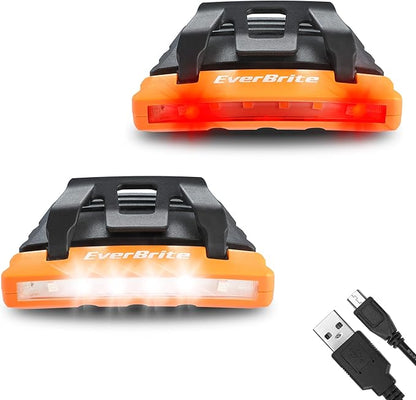 EverBrite 2-Pack Rechargeable Hat Light, Waterproof Clip on Cap Light with Memory Function, Red Light, Pivoting Head, IPX4 Water Resistant