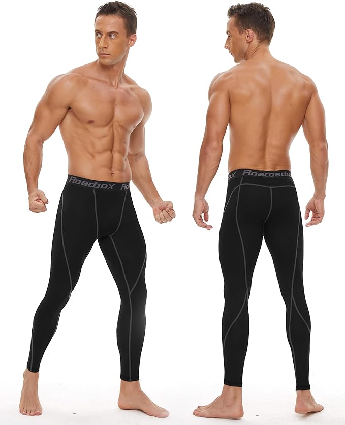 Roadbox 3 Pack Compression Pants Men, Performance Running Workout Sports Leggings, Gym Basketball Athletic Tights Base Layer