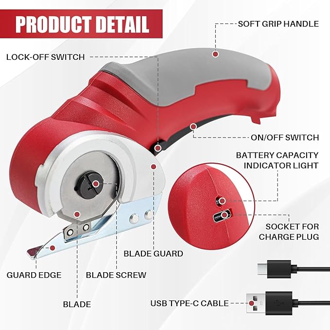 Cordless Electric Scissors, 4.2V Electric Cardboard Cutter, Power Rotary Box Cutter for DIY Crafts, Fabric, Leather Projects