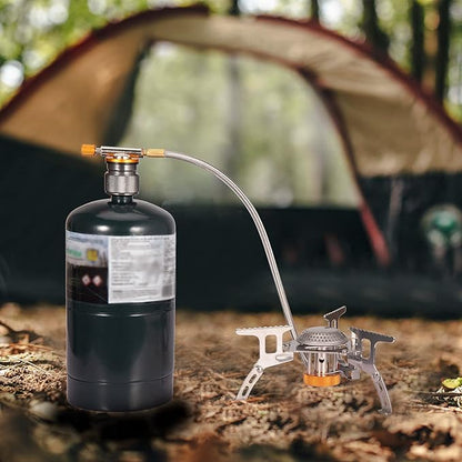Camping Stove Adapter Propane to Butane Adapter 1 Lb Propane Tank Input EN417 Lindal Valve Output w/Butane Canister Nozzle Input EN417 Lindal Screw Cartridge Output Gas Converter LPG Canister Adapter