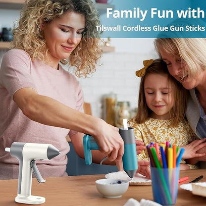 Tilswall 4V Cordless Hot Glue Gun, Rapid 30s Preheat with 20 Premium Glue Sticks (20x140mm), 2000mAh Type-C Rechargeable, Ideal for DIY Crafts, Home Repairs, and Gift Making - White