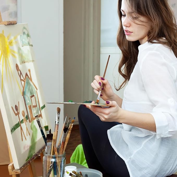 10 PCS Artist Watercolor Paint Brushes, Wooden Art Painting Brush Assorted Set Professional Artist Paint Brush Set Different Sizes Detail Paints Brushes for Watercolor Acrylic Gouache Ink Tempera