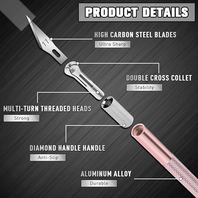DIYSELF 2 Pack Exacto Knife for Crafts, Precision Knife Exacto Blades, Hobby Knife for Models, Craft Knife for Scrapbooking, Carving Knife for Stencil, Art, 20 Extra Blades (Pink)