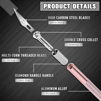 DIYSELF 2 Pack Exacto Knife for Crafts, Precision Knife Exacto Blades, Hobby Knife for Models, Craft Knife for Scrapbooking, Carving Knife for Stencil, Art, 20 Extra Blades (Pink)