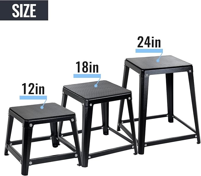 Metal Plyometric Jumping Box, Steel Fitness Exercise Jump Platforms Box for Conditioning Strength and Agility Training, 12 Inch Anti-Slip Workout Step Up Box for Home Gym