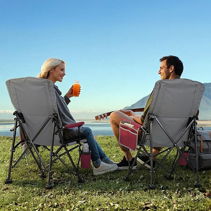 Overmont Back Support Camping Chair for Adults - Oversized with Adjustable High Backrest - Heavy Duty Folding Chair Supports 450 LBS - Cup Holder & Side Pocket – Perfect for Outdoor, Lawn, Beach Use