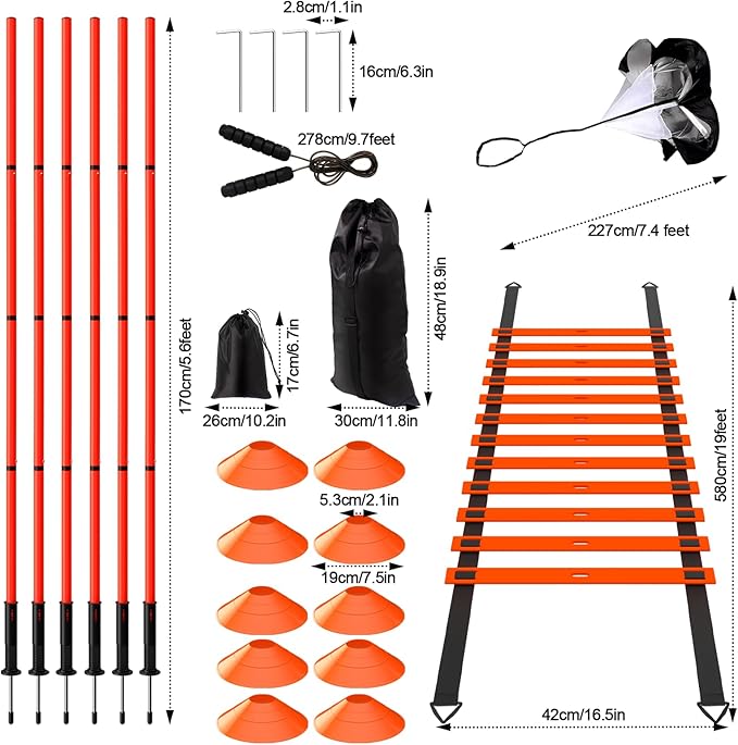24Pcs Soccer Agility Training Equipment Set Ultimate Agility Poles Cones Ladder More for Quick Assembly and Easy Portability Suitable for All Skill Levels Enhance Speed Agility Training