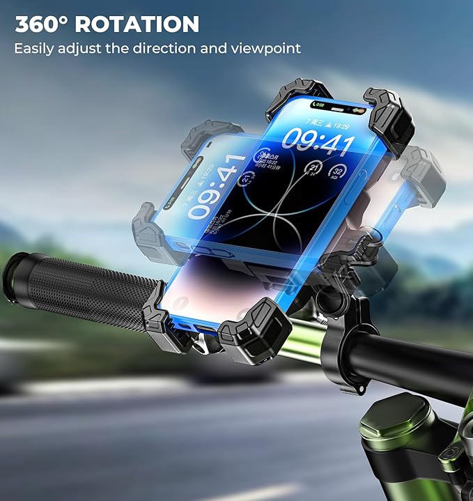 Motorcycle Phone Mount with Vibration Dampener, 1s Lock Bike Phone Holder with Aluminum Alloy Handlebar Mounting Base, One-Handed Operation Motorcycle Cellphone Mount for 5.5"-7.2" Smartphone