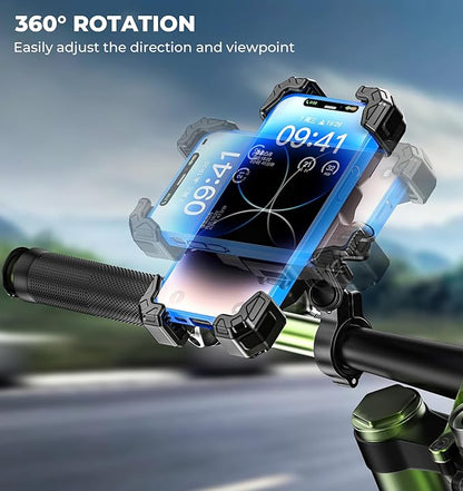 Motorcycle Phone Mount with Vibration Dampener, 1s Lock Bike Phone Holder with Aluminum Alloy Handlebar Mounting Base, One-Handed Operation Motorcycle Cellphone Mount for 5.5"-7.2" Smartphone