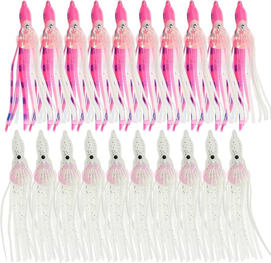 Squid Fishing Lures Large Simulation Luminous Artificial Lures Baits with 3D Holographic Eyes & Treble Hook, Built in Lead Blocks, Lifelike Plastic Fishing Soft Lures for Saltwater Fishing