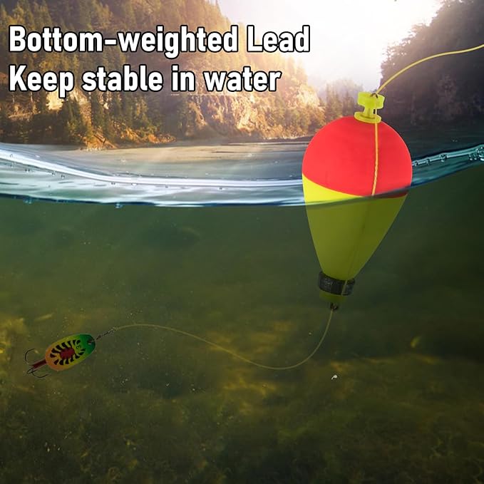 Dr.Fish 5 Pack Weighted Fishing Bobbers Snap-on Spring Bobbers Push Button Floats EVA Foam Pear Shape Bass Freshwater Fishing for Crappie Panfish Bluegill Trout