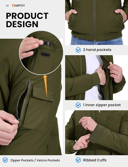 TBMPOY Men's Fall Jacket Winter Windbreaker Bomber Zip Up Padded Softshell Warm Windproof Casual Coat