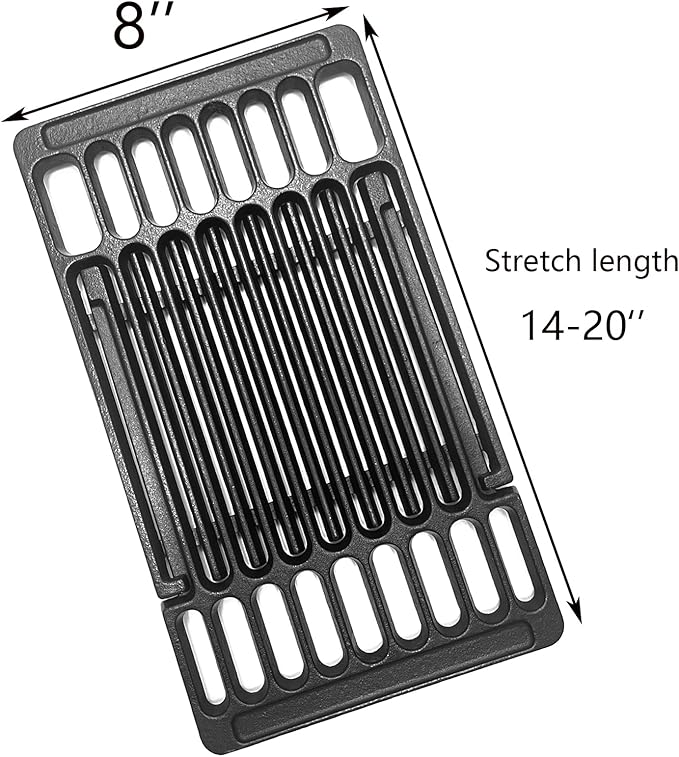 Cast Iron Cooking Grill Grates Replacement Adjustable Universal Extends from 14" to 20" Long, 8" Wide Each Adjust Expandable Cooking Grill Grids (3pack)
