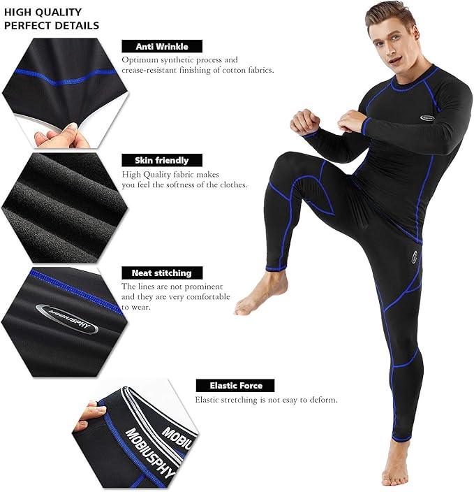 Thermal Underwear for Men Long Johns Set with Fleece Lined Base Layer Top Bottom