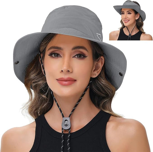 Sun Hats for Women Bucket Hat UV Protection Fishing Hat Wide Brim Safari Hats 2 in 1 Zip-Off Sun Visor Hats UPF 50+