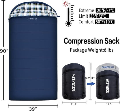 0 Degree Sleeping Bag 100% Cotton Flannel XXL for Adults Big and Tall Cold Weather Winter Zero Degree Camping,Free Compression Sack