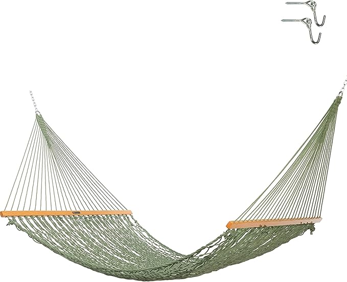 Original Pawleys Island Deluxe Meadow DuraCord Rope Hammock – 13 ft. x 65 in, 2-Person, 450 lb Capacity, Oak Spreader Bar, Zinc-Plated Hardware, Handcrafted in The USA