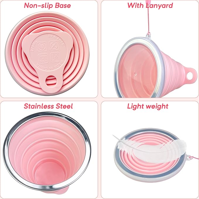 Guyuyii 2 Pcs Collapsible Cup - Ultrathin Folding Silicone Cup with Lid and Rope - Reusable, Portable, Eco-Friendly Mug for Travel, Camping, Hiking, and Outdoor Adventures