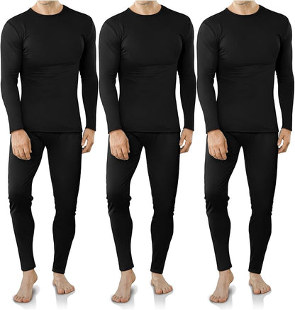VZV 3 Set Thermal Underwear for Men Fleece Lined Long Johns Mens Thermals Top and Bottom Set Base Layer for Cold Weather