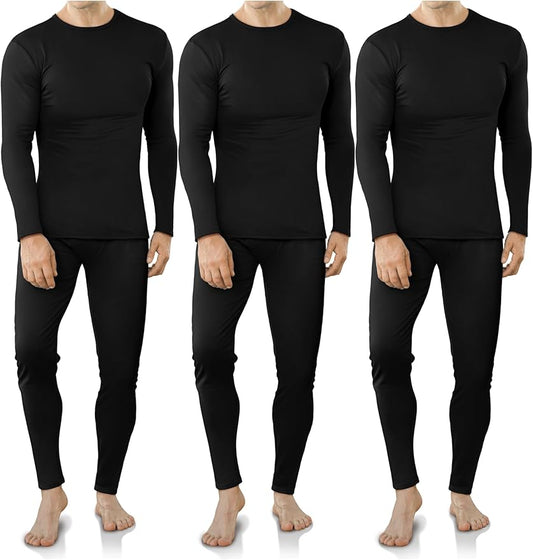 VZV 3 Set Thermal Underwear for Men Fleece Lined Long Johns Mens Thermals Top and Bottom Set Base Layer for Cold Weather
