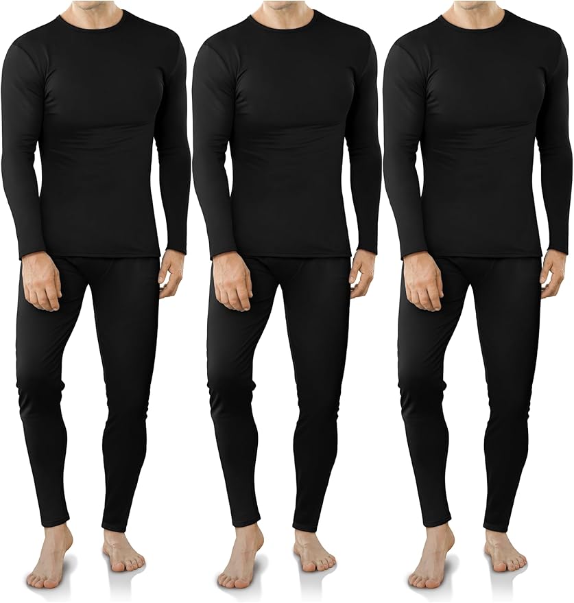VZV 3 Set Thermal Underwear for Men Fleece Lined Long Johns Mens Thermals Top and Bottom Set Base Layer for Cold Weather