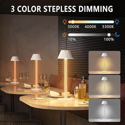 Rechargeable Table Lamps, Cordless Lamp with 6000mAh Battery Operated 3 Color Stepless Dimming Up, Portable Indoor/Outdoor Table Lamp for Patio Restaurant Home Dinner Dining Kitchen, Waterproof