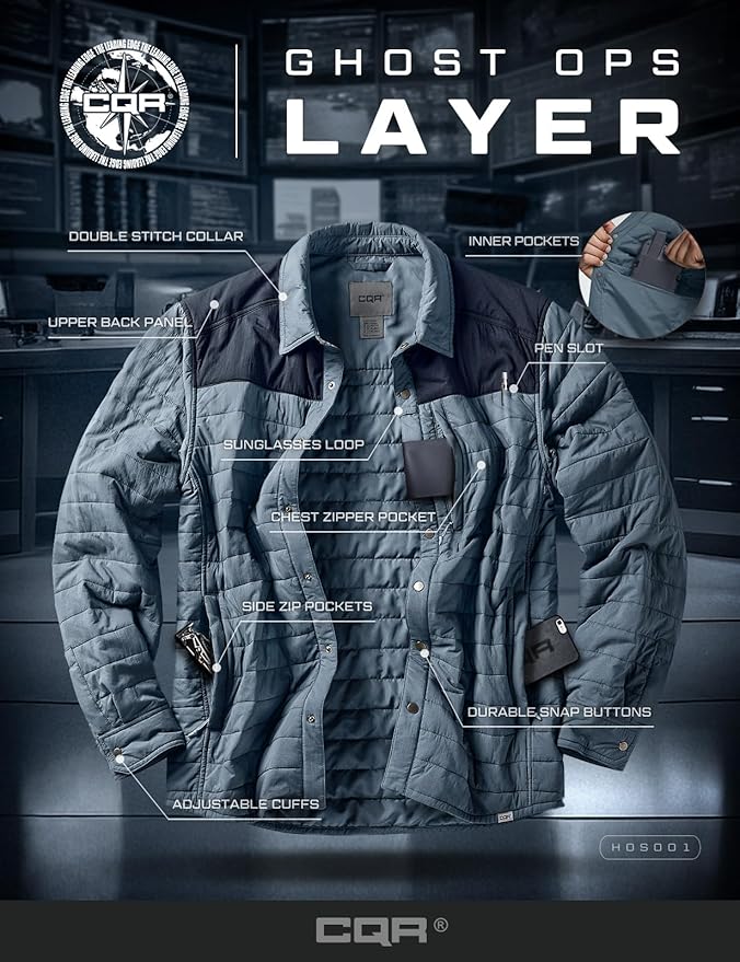 CQR Men's Lightweight Insulated Jacket, Windproof Packable Water Resistant Warm Active Coat for Hiking Work Outdoor Tactical