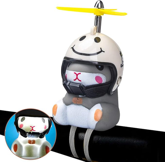 wonuu Duck Bike Bell with Light and Helmet Cute Hamster Bicycle Horn, Dashboard Decoration Hamster Toy Motorcycle Bike Bells Rubber Duck Car Dashboard Decorations (White Smile-Hamster)