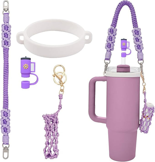 Outman Cup Accessories Set Water Bottle Holder Sling,Siliocne Straw Cover,Lipstick Holder Fits Most 16-40oz Water Bottles Compatible with Stanley Cup